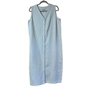 Eileen Fisher Linen Midi Dress Button Front Sleeveless Light Blue Minimalist